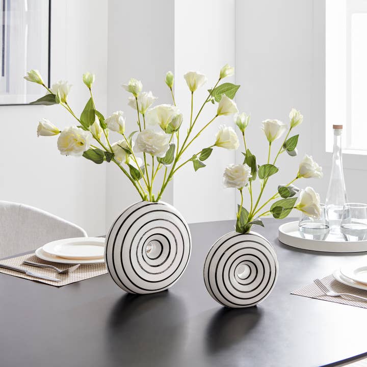 Glossy Ceramic Striped Round Vase Small