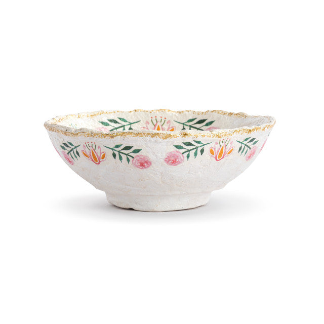 Paper Mache Coral Birds Bowl