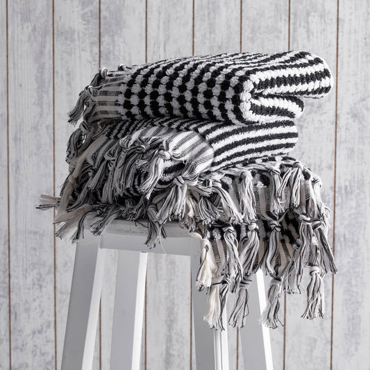 Pompom Bubble Hand Towel - Black/White