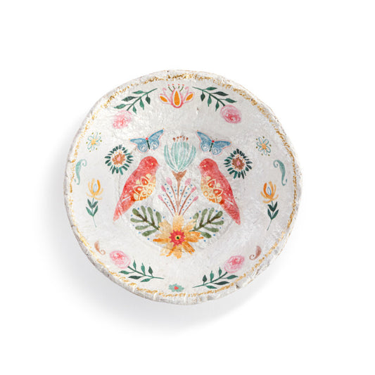 Paper Mache Coral Birds Bowl