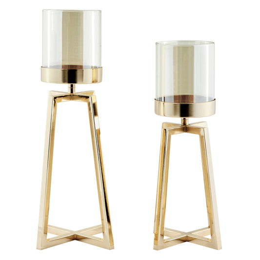 Gold Pedestal Candle Holders Set