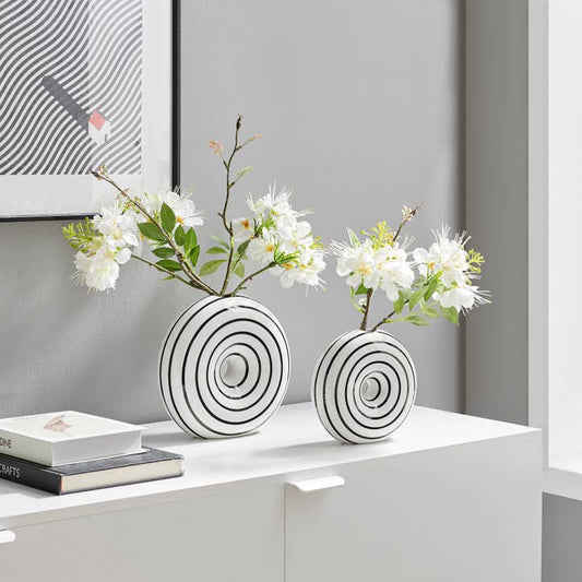 Glossy Ceramic Striped Round Vase Large