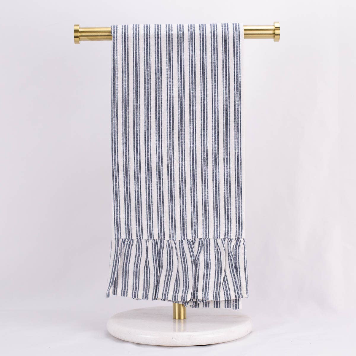 Stripe Ruffle Hand Towel - Blue Stone/White