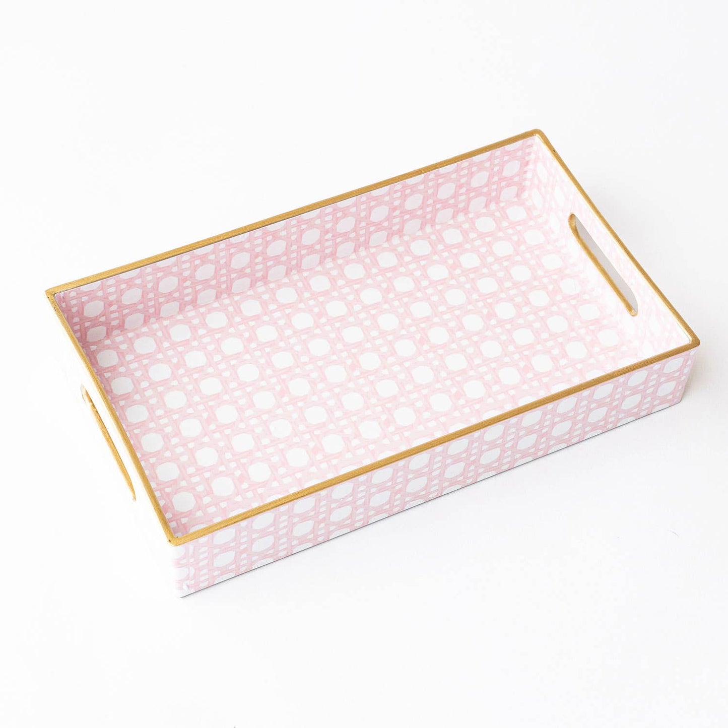 Gold Trim Vanity Tray - Pink