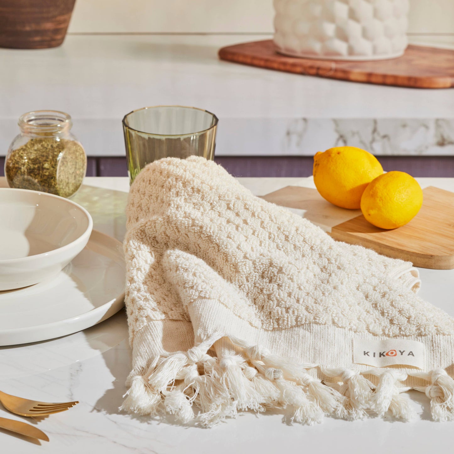 Pompom Bubble Hand Towel - Natural