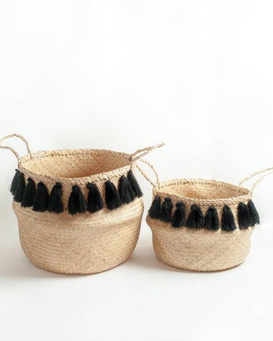 Black Tasseled Baskets: Set of 2
