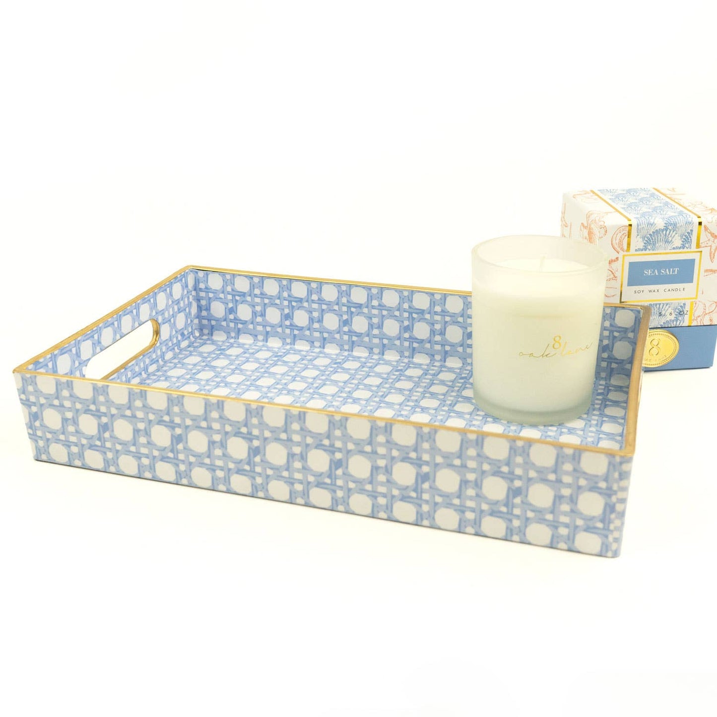 Gold Trim Vanity Tray - Blue