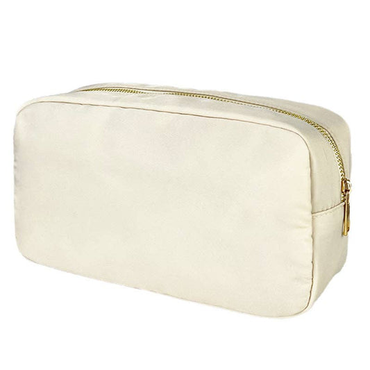 Nylon Solid Color Travel Makeup Bag Organizer: Beige