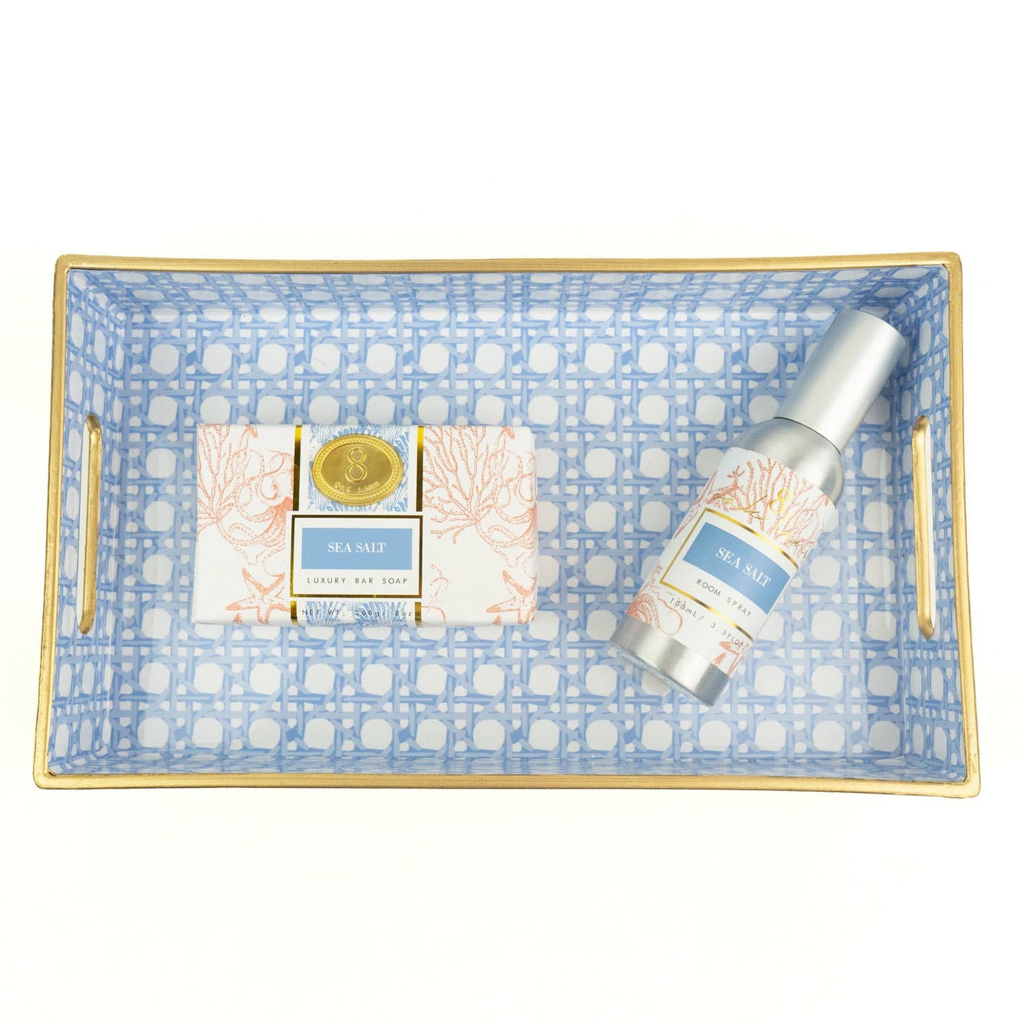 Gold Trim Vanity Tray - Blue