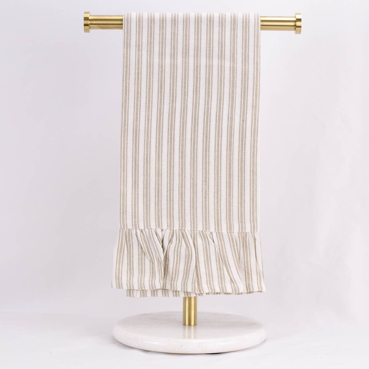 Stripe Ruffle Hand Towel - Taupe/White