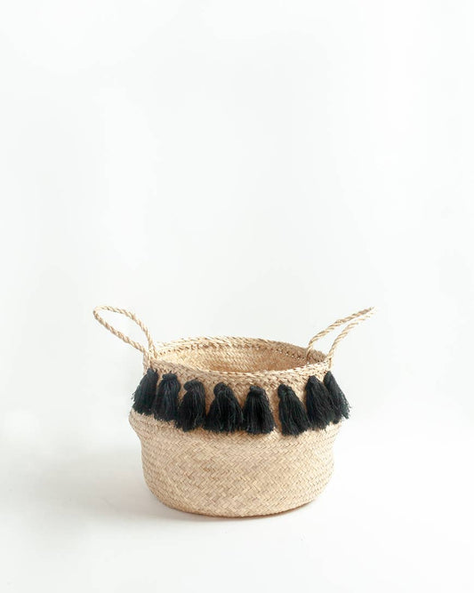 Black Tasseled Baskets: Set of 2