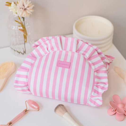Pink Striped Cosmetic Bag